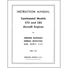 Essco Aircraft Aircraft Manual Continental C75,85 Aircraft Engines Operation, Maintenance, Overhaul & Parts List (COC75,8546OP-C)