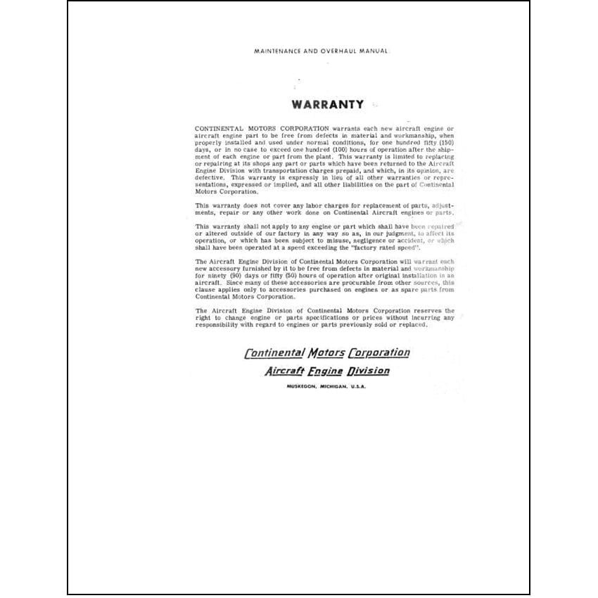 Essco Aircraft Aircraft Manual Continental E-165,185 Series Maintenance & Overhaul Manual (COE165-M-C)