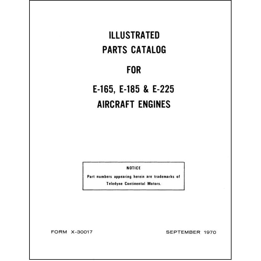 Essco Aircraft Aircraft Manual Continental E-165, E-185, E-225 AC Engines Parts Catalog (X-30017)