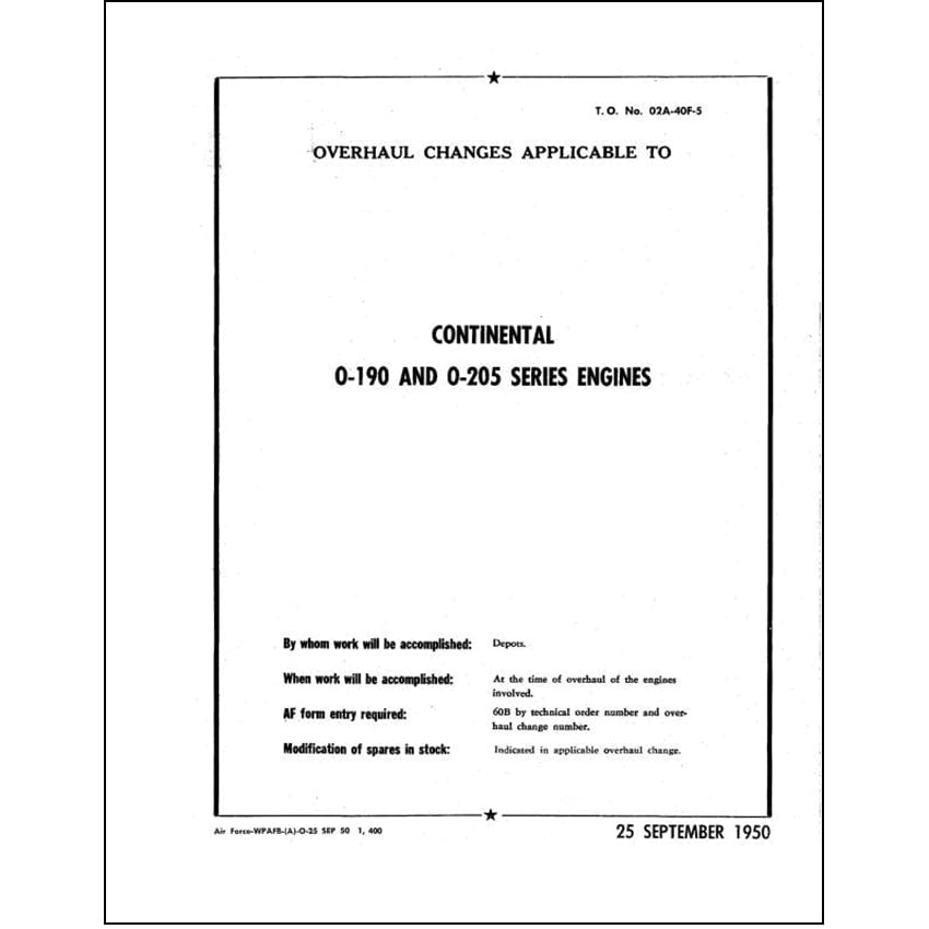 Essco Aircraft Aircraft Manual Continental O-190 and O-205 Series Engines Overhaul Changes