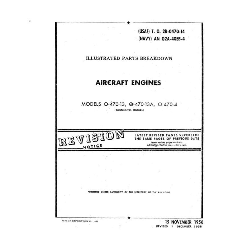Essco Aircraft Aircraft Manual Continental O-470-13,13A,4 1956 Parts Catalog (2R-0470-14)