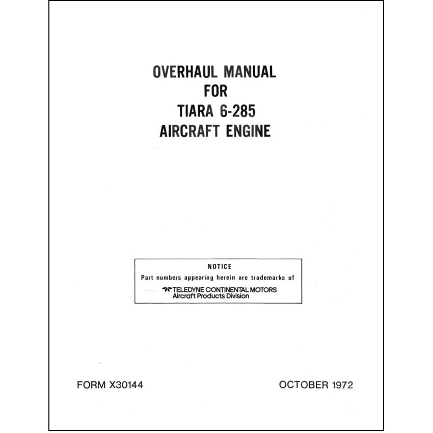 Essco Aircraft Aircraft Manual Continental Tiara 6-285 1972 Overhaul Manual (X-30144)