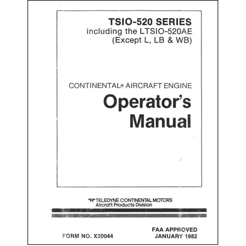 Essco Aircraft Aircraft Manual Continental TSIO-520 Series 1982 Operator's Manual (X30044)