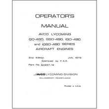 Essco Aircraft Aircraft Manual Lycoming GO,GSO,IGO,IGSO-480 Series Operator's Manual (60297-14-2)