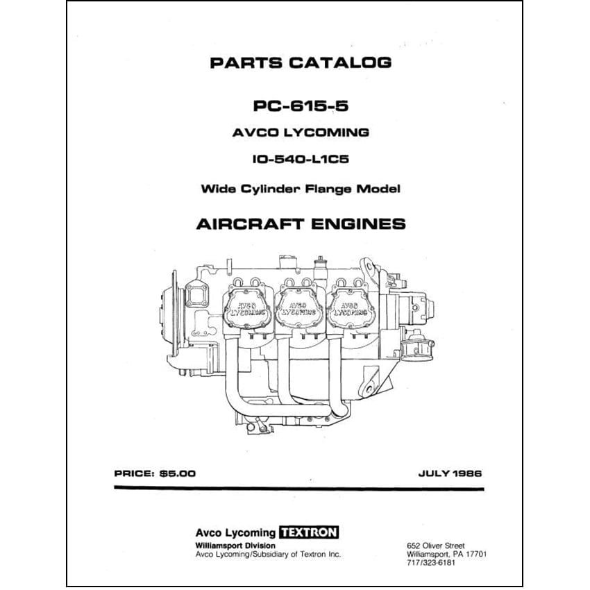 Essco Aircraft Aircraft Manual Lycoming IO-540-L1C5 1986 Wide Cylinder Parts Catalog 615-5 (615-5)
