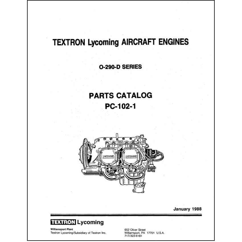 Essco Aircraft Aircraft Manual Lycoming O-290-D Series 1988 Parts Catalog PC-102-1 (PC-102-1)