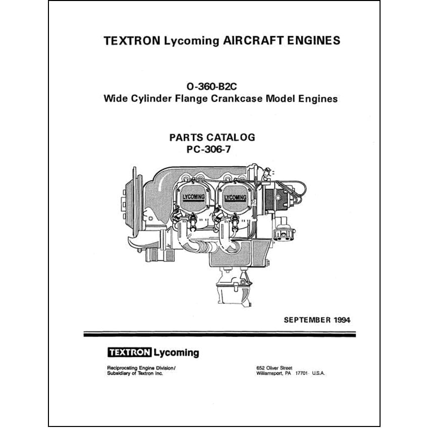 Essco Aircraft Aircraft Manual Lycoming O-360-B2C 1994 Parts Catalog PC-306-7 (PC-306-7)