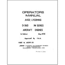 Essco Aircraft Aircraft Manual Lycoming O-360-E 76 Series, 1978 Operator's Manual (60297-25-1)