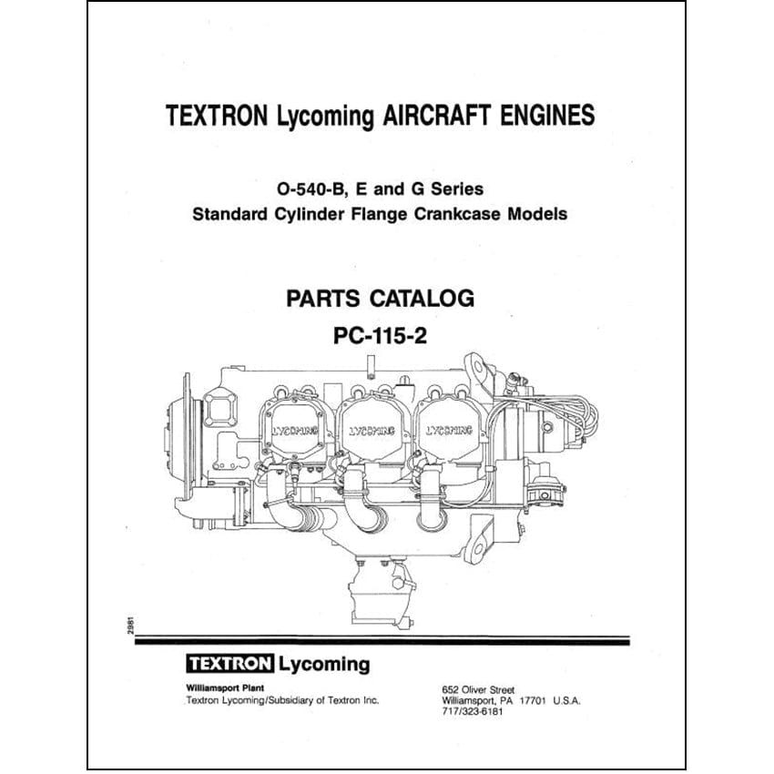 Essco Aircraft Aircraft Manual Lycoming O-540-B, E & G Series Parts Catalog PC-115-2 (PC-115-2)