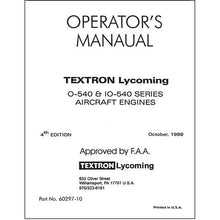 Essco Aircraft Aircraft Manual Lycoming O-540, IO-540 Operator's Manual (60297-10)