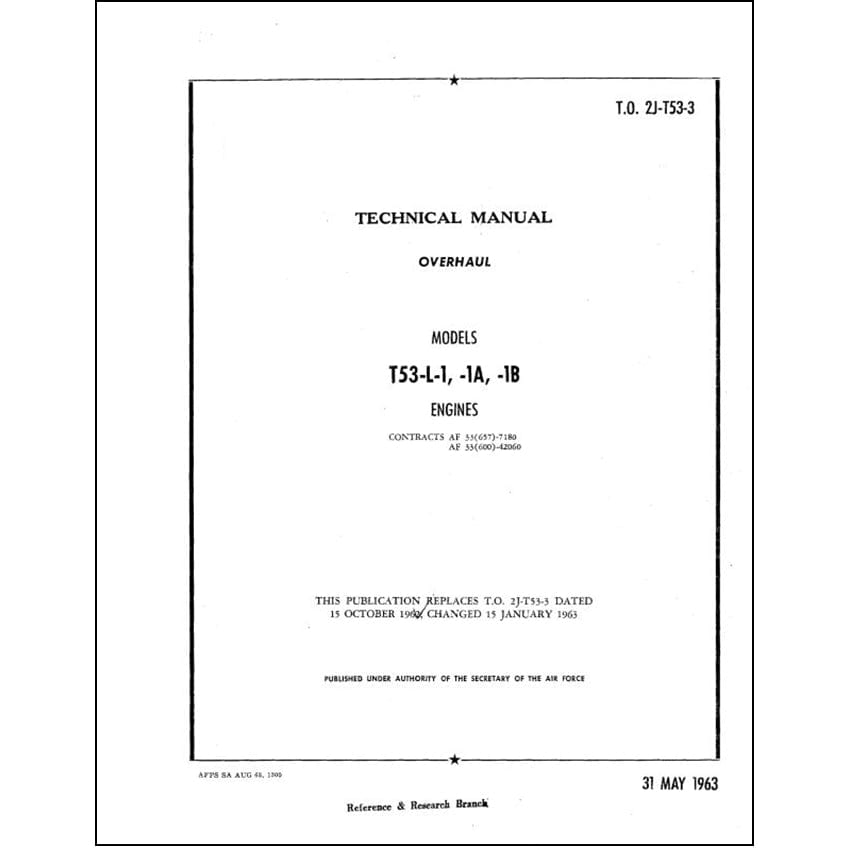 Essco Aircraft Aircraft Manual Lycoming T53-L-1, -1A, -1B 1963 Overhaul Manual (2J-T53-3)