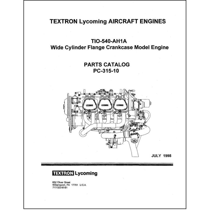 Essco Aircraft Aircraft Manual Lycoming TIO-540-AH1A 1998 Parts Catalog PC-315-10 (PC-315-10)