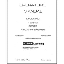 Essco Aircraft Aircraft Manual Lycoming TIO-540 Series, 1987 Operator's Manual (60297-23-7)