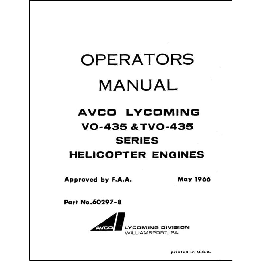 Essco Aircraft Aircraft Manual Lycoming VO-435,TVO-435 SER 1976 Operator's Manual (60297-8-1)