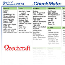 Checkmate Aviation Aviation Checklists Beechcraft Bonanza CEF 33 Checkmate+ Standard Size Comprehensive Pilot Checklist (Modernized and Updated)