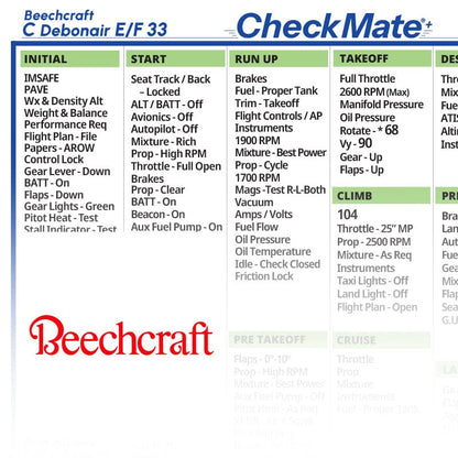 Checkmate Aviation Aviation Checklists Beechcraft Bonanza CEF 33 Checkmate+ Standard Size Comprehensive Pilot Checklist (Modernized and Updated)
