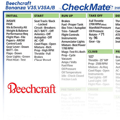 Checkmate Aviation Aviation Checklists Beechcraft Bonanza V35 Checkmate+ Standard Size Comprehensive Pilot Checklist (Modernized and Updated)