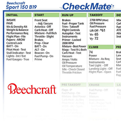 Checkmate Aviation Aviation Checklists Beechcraft Musketeer B19 Checkmate+ Standard Size Comprehensive Pilot Checklist (Modernized and Updated)