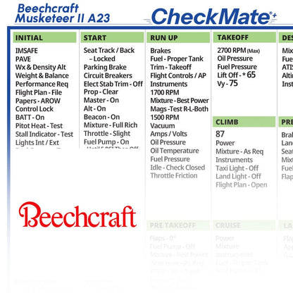 Checkmate Aviation Aviation Checklists Beechcraft Musketeer II A23 Checkmate+ Standard Size Comprehensive Pilot Checklist (Modernized and Updated)