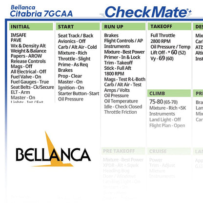 Checkmate Aviation Aviation Checklists Bellanca Citabria 7GCAA Checkmate+ Standard Size Comprehensive Pilot Checklist (Modernized and Updated)