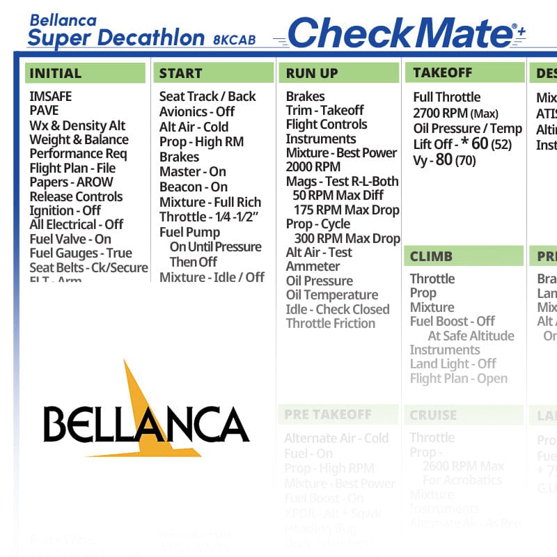 Checkmate Aviation Aviation Checklists Bellanca Super Decathlon Checkmate+ Standard Size Comprehensive Pilot Checklist (Modernized and Updated)