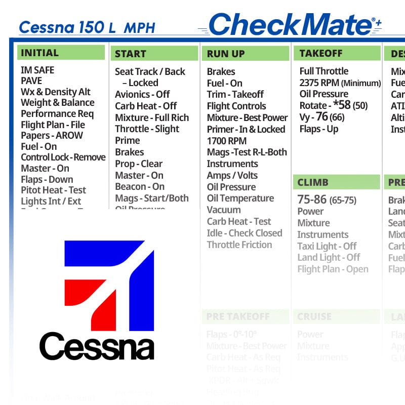 Checkmate Aviation Aviation Checklists Cessna 150 L Checkmate+ Standard Size Comprehensive Pilot Checklist (Modernized and Updated)