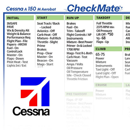 Checkmate Aviation Aviation Checklists Cessna 150 M Aerobat Checkmate+ Standard Size Comprehensive Pilot Checklist (Modernized and Updated)