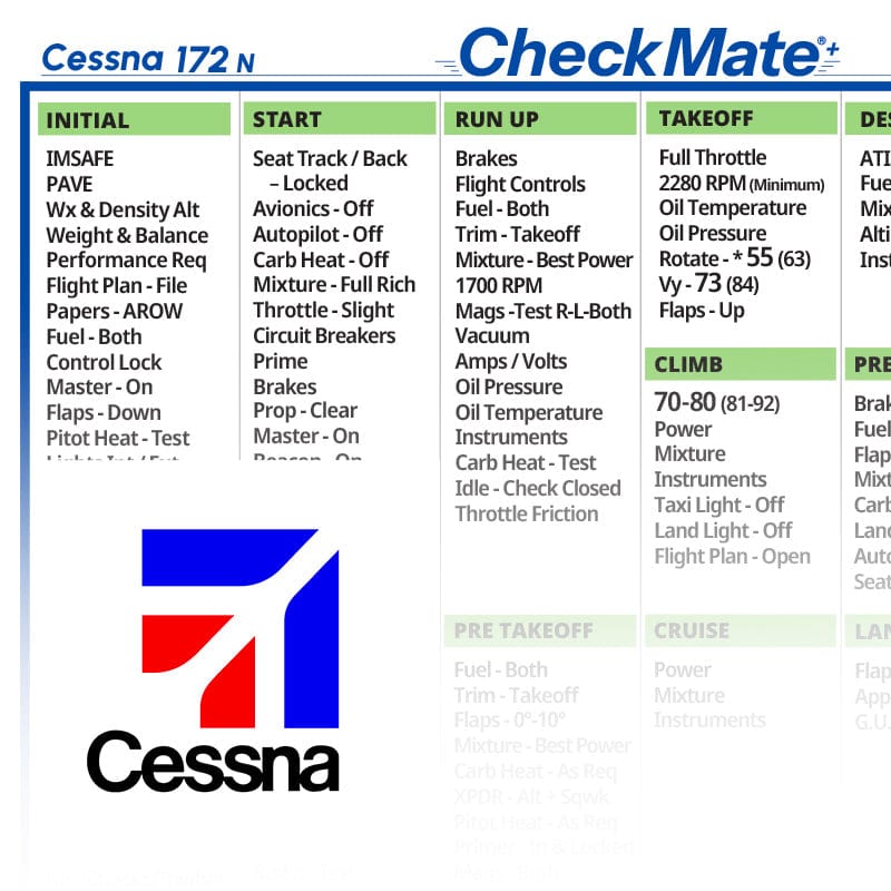 Checkmate Aviation Aviation Checklists Cessna 172 N Checkmate+ Standard Size Comprehensive Pilot Checklist (Modernized and Updated)