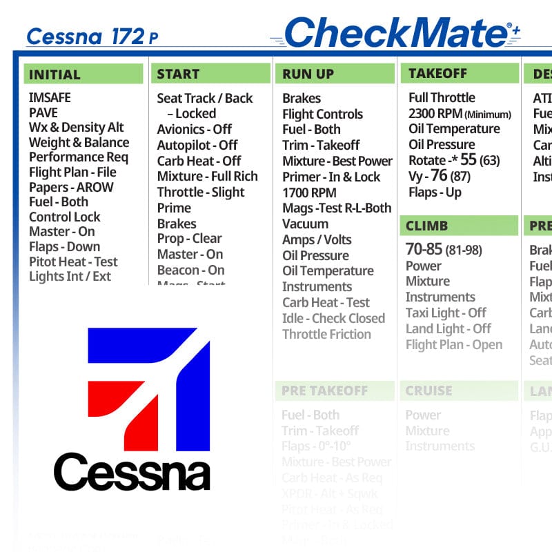 Checkmate Aviation Aviation Checklists Cessna 172 P Checkmate+ Standard Size Comprehensive Pilot Checklist (Modernized and Updated)