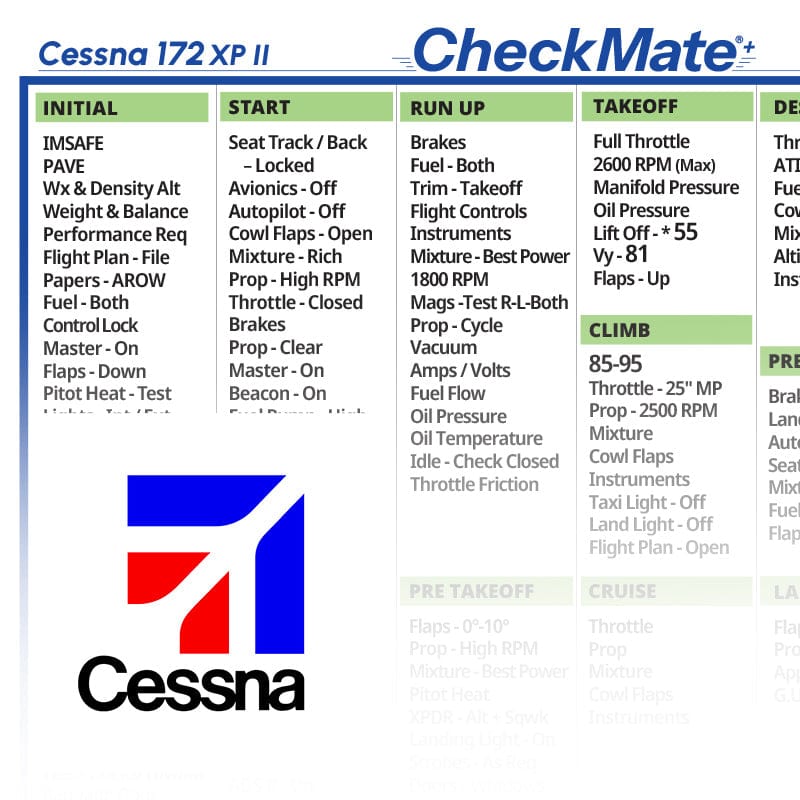 Checkmate Aviation Aviation Checklists Cessna 172 XPII Checkmate+ Standard Size Comprehensive Pilot Checklist (Modernized and Updated)