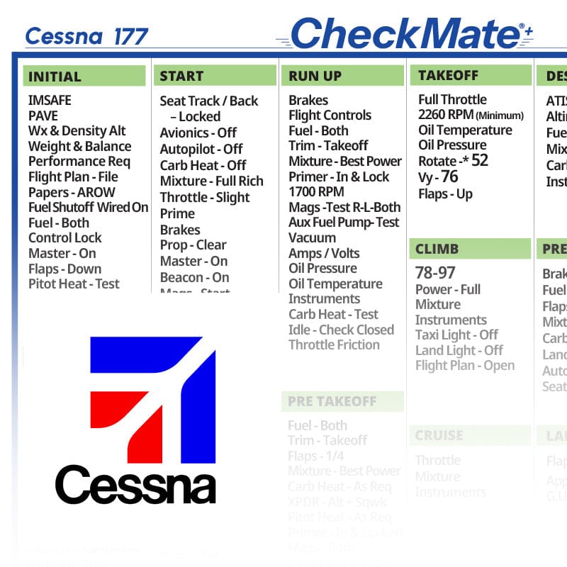 Checkmate Aviation Aviation Checklists Cessna 177 Checkmate+ Standard Size Comprehensive Pilot Checklist (Modernized and Updated)