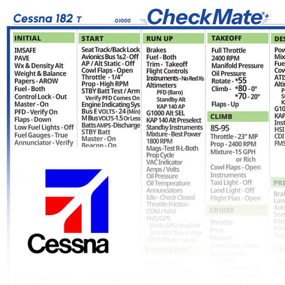 Checkmate Aviation Aviation Checklists Cessna 182 T G1000 Checkmate+ Standard Size Comprehensive Pilot Checklist (Modernized and Updated)