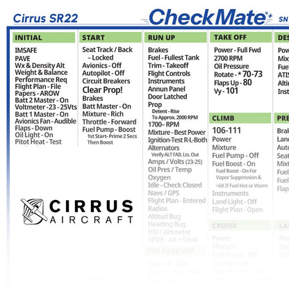 Checkmate Aviation Aviation Checklists Cirrus SR22 Standard Checkmate+ Standard Size Comprehensive Pilot Checklist (Modernized and Updated)