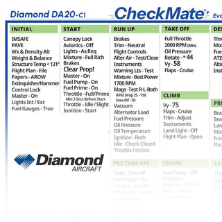 Diamond DA20 C1 Checkmate+ Standard Size Comprehensive Pilot Checklist (Modernized and Updated)