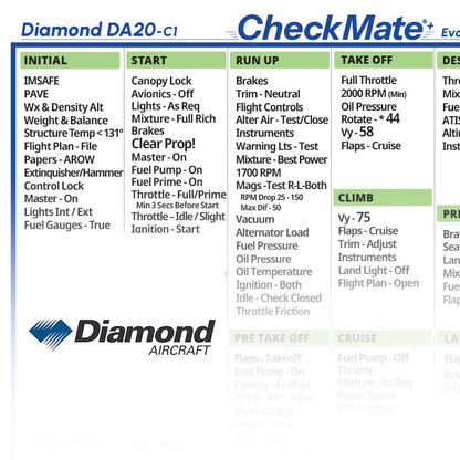 Checkmate Aviation Aviation Checklists Diamond DA20 C1 Checkmate+ Standard Size Comprehensive Pilot Checklist (Modernized and Updated)