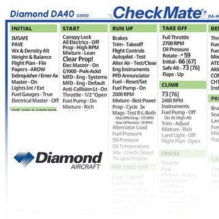 Diamond DA40 G1000 Checkmate+ Standard Size Comprehensive Pilot Checklist (Modernized and Updated)