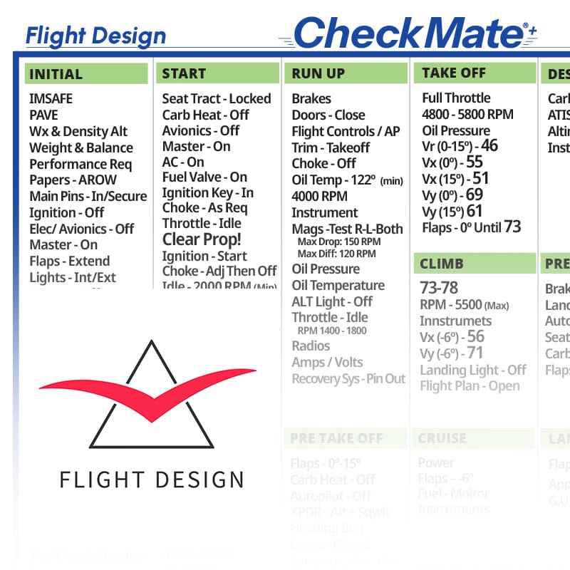 Checkmate Aviation Aviation Checklists Flight Design CTLS Checkmate+ Standard Size Comprehensive Pilot Checklist (Modernized and Updated)