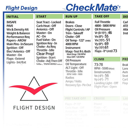 Checkmate Aviation Aviation Checklists Flight Design CTLS Checkmate+ Standard Size Comprehensive Pilot Checklist (Modernized and Updated)