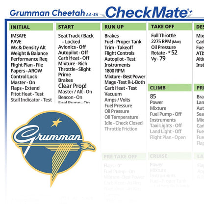 Checkmate Aviation Aviation Checklists Grumman Cheetah Checkmate+ Standard Size Comprehensive Pilot Checklist (Modernized and Updated)