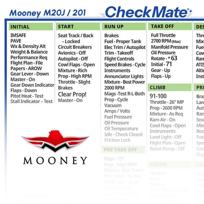 Checkmate Aviation Aviation Checklists Mooney M20J 201 Checkmate+ Standard Size Comprehensive Pilot Checklist (Modernized and Updated)
