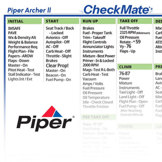 Piper Archer II Checkmate+ Standard Size Comprehensive Pilot Checklist (Modernized and Updated)