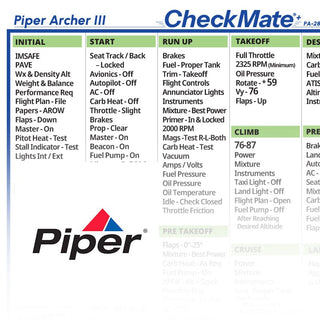 Piper Archer III Carbureted Checkmate+ Standard Size Comprehensive Pilot Checklist (Modernized and Updated)