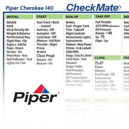 Checkmate Aviation Aviation Checklists Piper Cherokee 140 Checkmate+ Standard Size Comprehensive Pilot Checklist (Modernized and Updated)