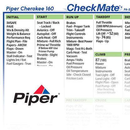 Checkmate Aviation Aviation Checklists Piper Cherokee 160 Checkmate+ Standard Size Comprehensive Pilot Checklist (Modernized and Updated)
