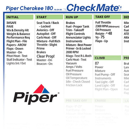 Checkmate Aviation Aviation Checklists Piper Cherokee 180 Checkmate+ Standard Size Comprehensive Pilot Checklist (Modernized and Updated)