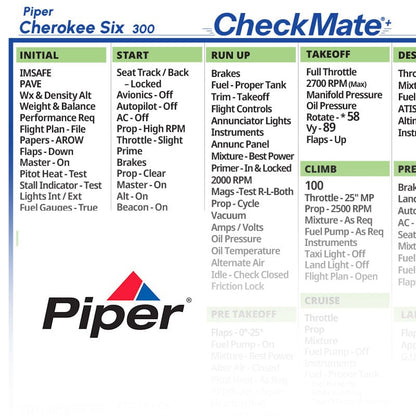 Checkmate Aviation Aviation Checklists Piper Cherokee Six 300 Checkmate+ Standard Size Comprehensive Pilot Checklist (Modernized and Updated)