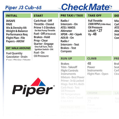 Checkmate Aviation Aviation Checklists Piper J3 Cub 65 Checkmate+ Standard Size Comprehensive Pilot Checklist (Modernized and Updated)