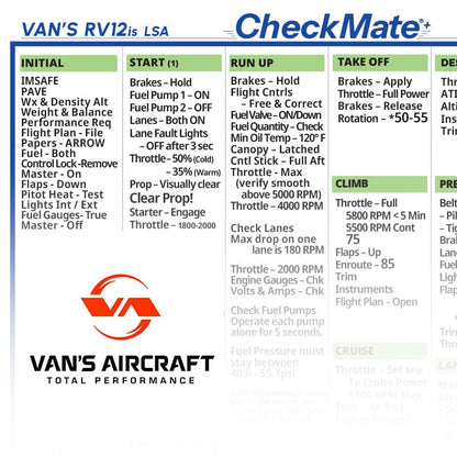 Checkmate Aviation Aviation Checklists Vans RV-12is Standard Checkmate+ Standard Size Comprehensive Pilot Checklist (Modernized and Updated)