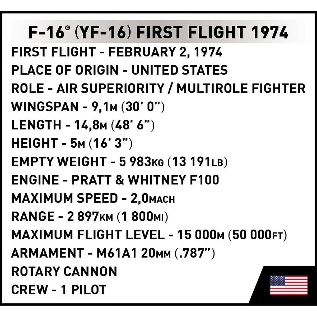 Cobi Blocks Blocks Lockheed F-16 (YF-16) First Flight Edition 1974 Fighter 375pc Set COBI Blocks