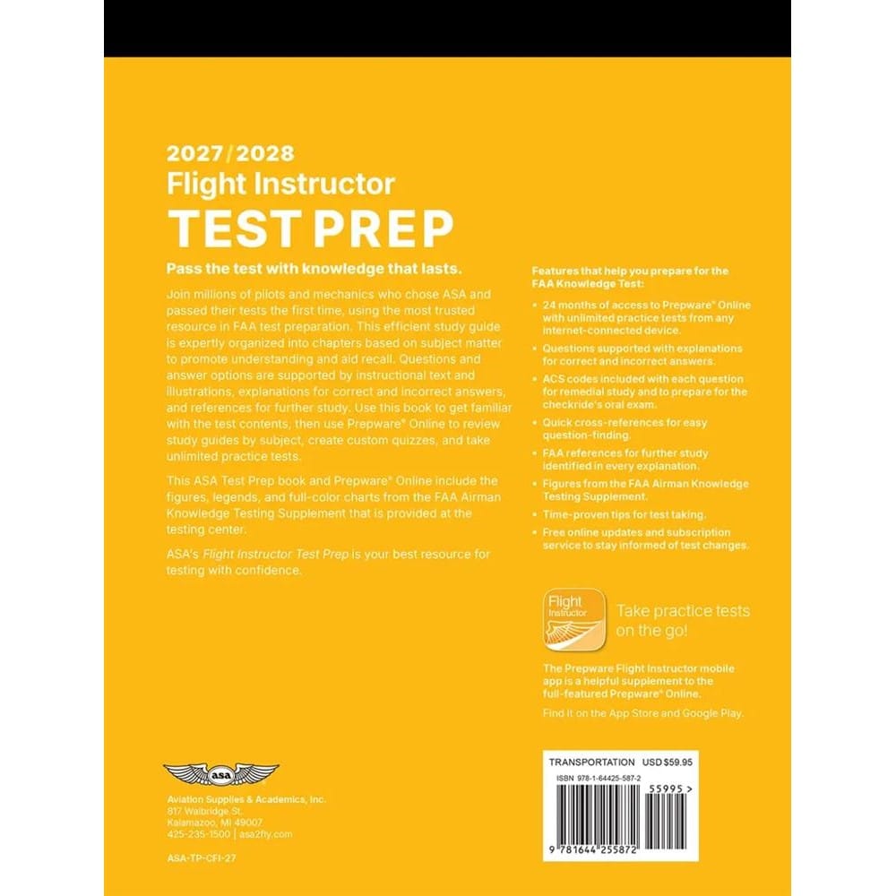 ASA Certified Flight Instructor ASA 2027-2028 Flight Instructor (CFI) Test Prep: Book + Prepware Online Practice Tests
